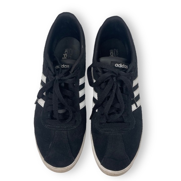 Adidas Classic Black Suede Trainer Sneaker White Stripes White Sidewall Athletic - Picture 4 of 10